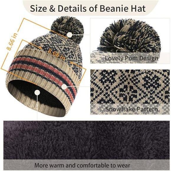 Women\'s Snowflake Print Beanie Hat Scarf Touch Screen Gloves Set with Pom main image 5